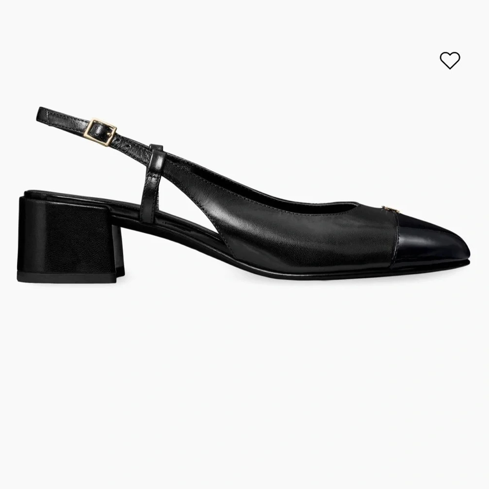 Tory Burch Black 45MM Logo-Detailed leather Cap-Toe Pumps